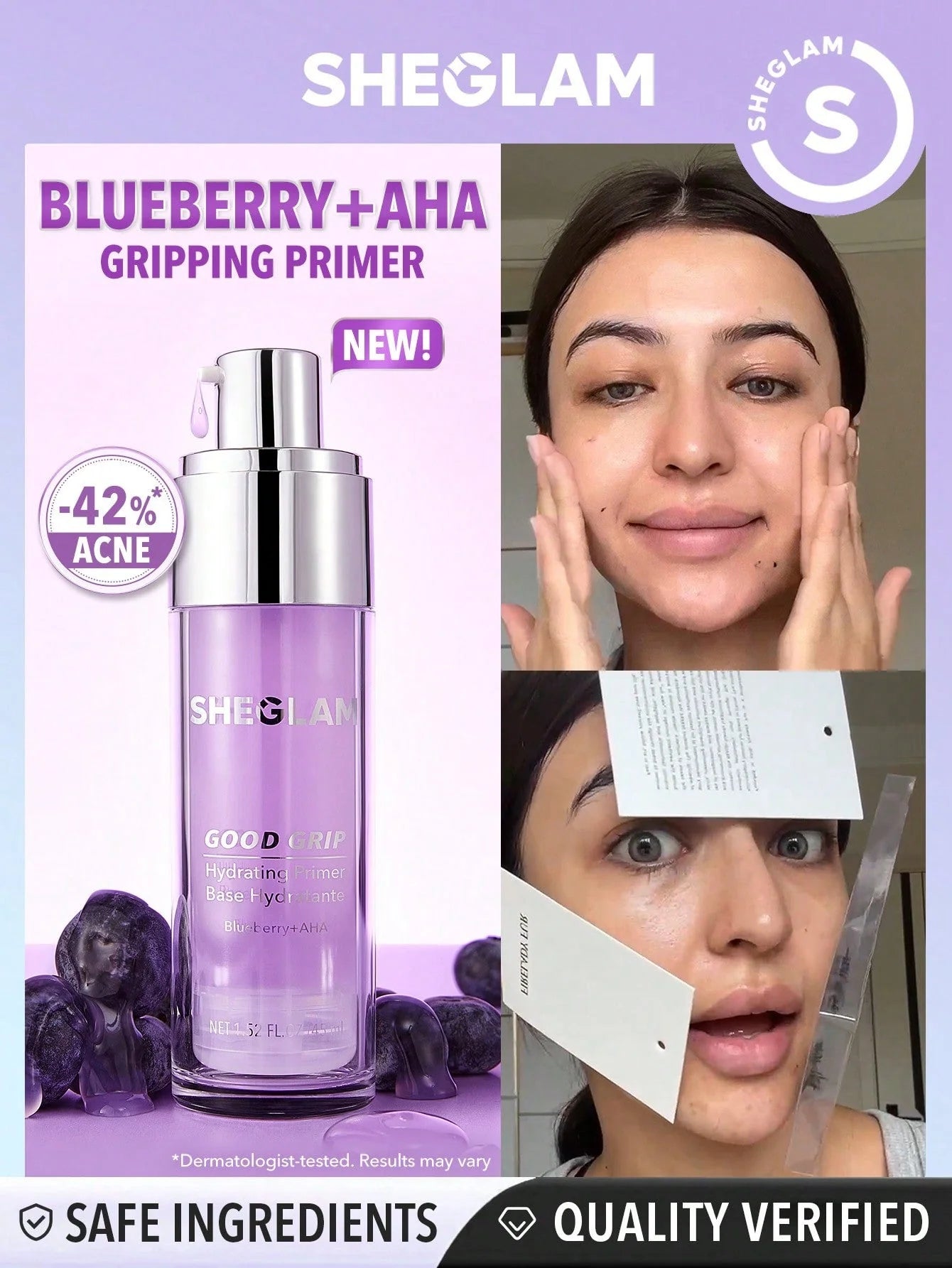 SHEGLAM Good Grip Hydrating Primer Blueberry+AHA 45ml